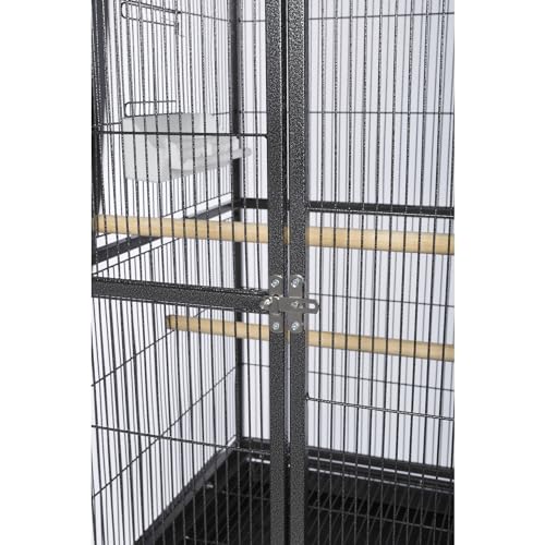 Image of Prevue Pet Products Flight Cage with Stand - Large Metal Bird Cage with Removable Tray, Wood Perches, Double Feeders & Storage Shelf on Rolling Casters, Ideal for Small to Medium Birds - Black
