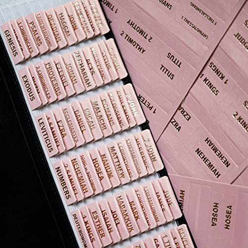 Image of UPAFEXXI-Leather Bible Tabs for Women and Men, Gold Foil Lettering | Large Print Stickers, Easy to Read and Apply, 80 Chapters Labels for Easy Navigation(Rose Pink)