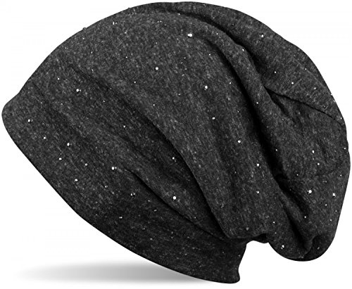 styleBREAKER Damen Beanie Mütze mit edler Strass-Nieten Applikation,...