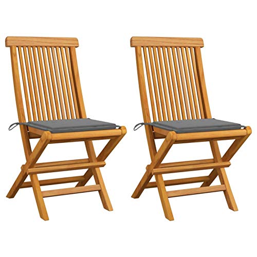 Chaise pliable en teck Homgoday avec son coussin gris lavable