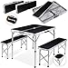 Produktbild Kesser® - Koffertisch mit 2 Sitzbänke 3tlg Campingmöbel Set Aluminium | Totalmaße geklappt 91x10x34 cm | Campingtisch Klapptisch Picknick | Inkl. Schirmhalterung | Tragegriff MDF Klappbar Schwarz