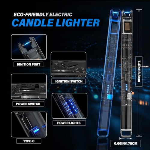 2 Pack Electric Candle Lighters – Rechargeable USB-C Arc Lighters with LED Display &amp; Transparent See-Through Tech Design, Windproof Long Lighter for Candles,BBQ,Camping,Stoves,Stocking Stuffers