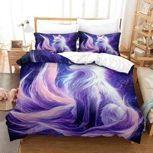 Housse de couette microfibre 135x200cm parure de lit 3D renard fantastique