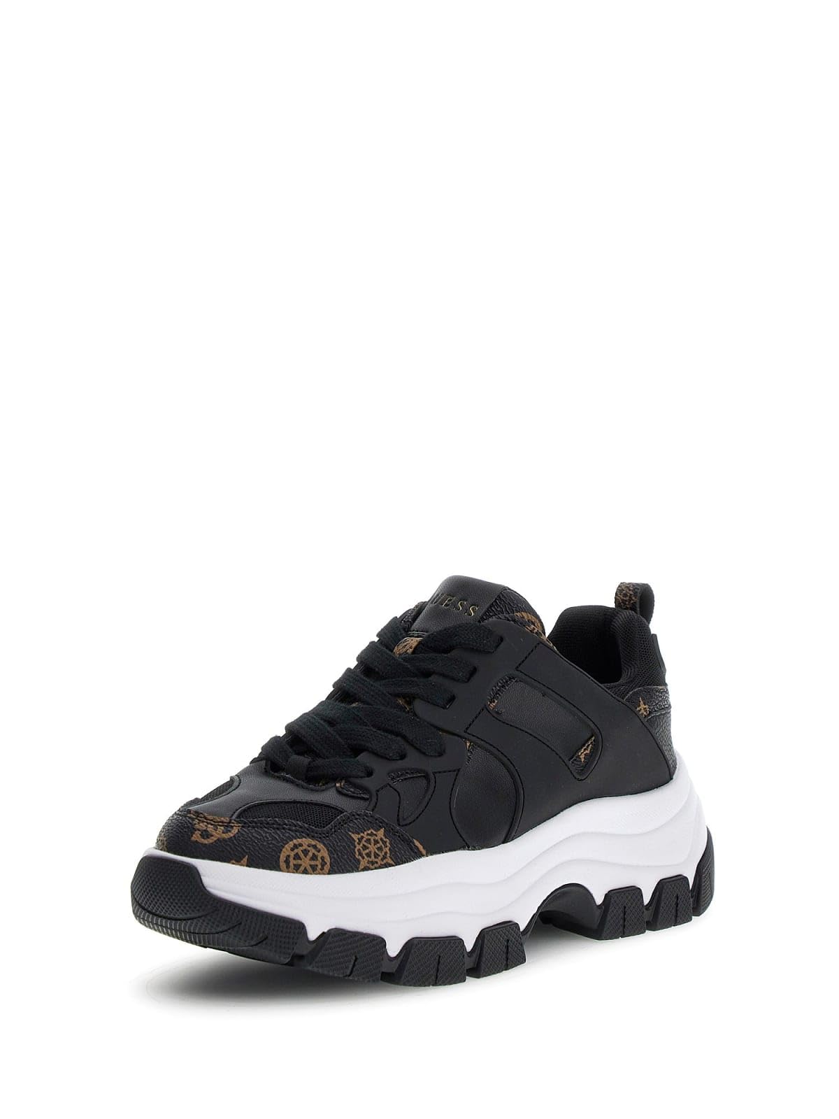GUESS Zapatos Deportivos de Mujer, Suela Gruesa, diseño con Detalles Dorados FLFBRA FAL12 BLKBR