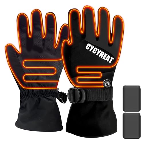 CYCYHEAT Kids Heated Gloves - Boys and Girls Waterproof Ski Heating Gloves 2PCS 5000mAh Battery Pack (Black L/XL)