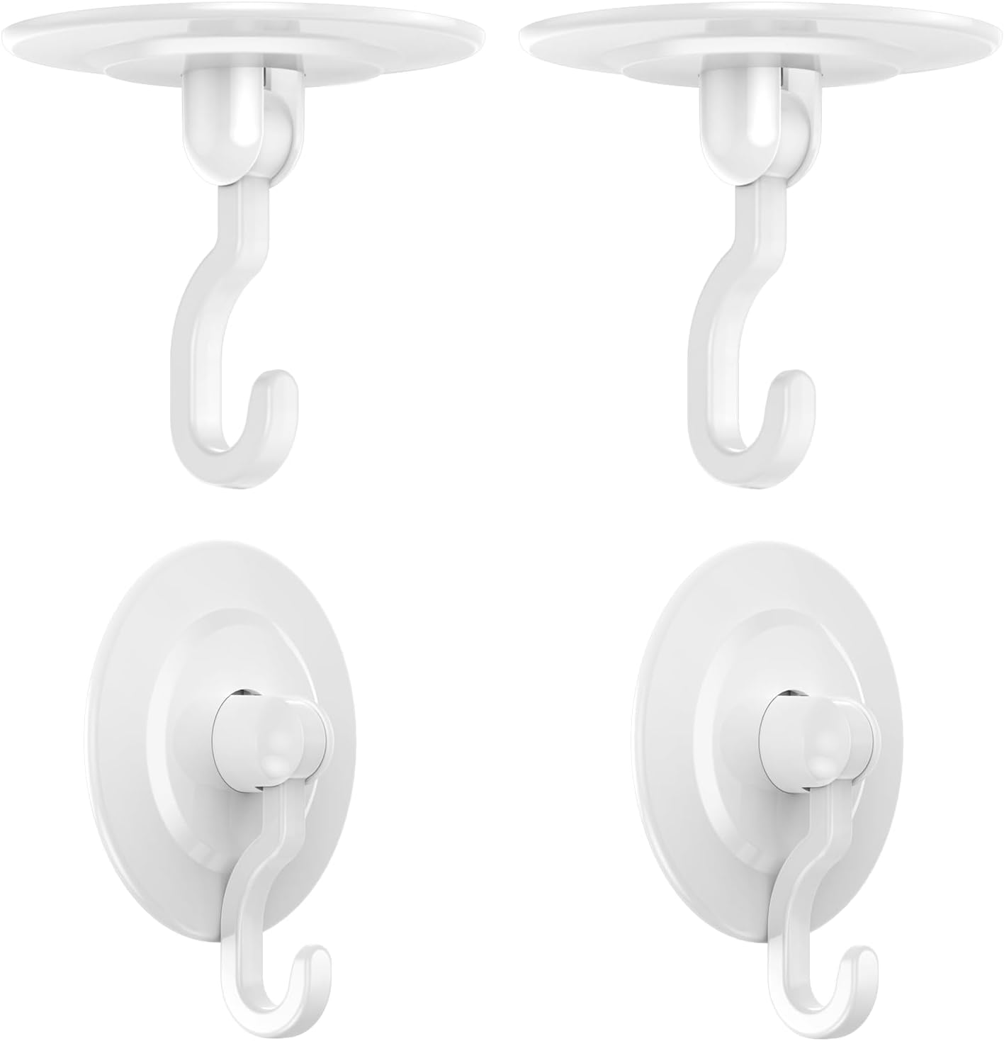 CHOOBY Adhesive Hooks for Ceiling & Wall Decor - 3lb Heavy-Duty No Drill Damage-Free for Hanging Lights Plants Lanterns & Wall Art - 360° Rotating Home Decorative Stick on Hooks (4 Pack, White)