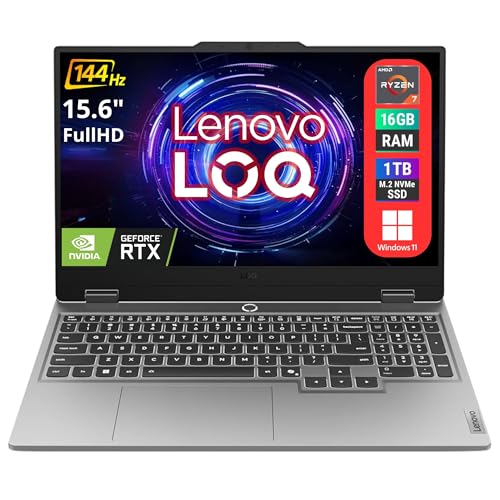 Image of Lenovo LOQ Gaming Laptop, 15.6 inch FHD (1920 x 1080), AMD Ryzen 7 250, NVIDIA GeForce RTX 5060, 32GB DDR5 RAM, 1TB PCIe M.2 SSD, Bundle with Laptop Cooler BDL, Wi-Fi 6, Windows 11 Pro, Grey