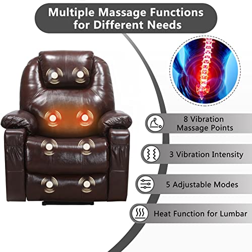 Power Genuine Leather Lift Chair Recliner With Massage And Heated For Elderly, Soft Leather Sturdy Sofa, 2 Side Pockets, Cup Holders, Usb Ports And Remote Control For Living Room& Office (Brown) #TOP2
