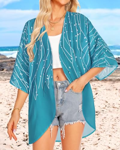 Image of Women Kimono Cardigans Casual Summer Tops Cover up Open Front Floral Print Resort Wear 2026