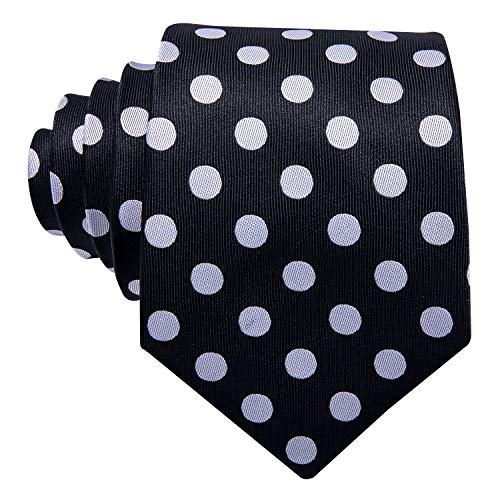 Image of Barry.Wang Ties for Men Silk Tie Sets Polka Dot Woven Necktie Pocket Square Cufflinks Business Wedding