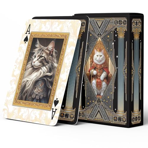 Naipes estilo vintage con tema gato real, 54 cartas