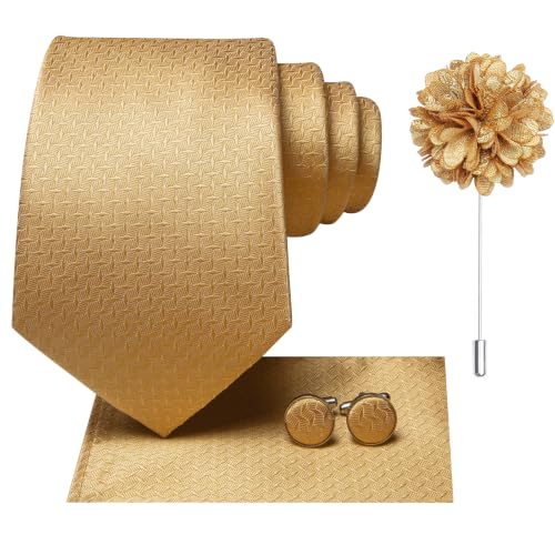 Image of Hi-Tie Men's Silk Ties Formal Woven Classic Necktie Pocket Square Cufflinks Lapel Pin Set Wedding Business