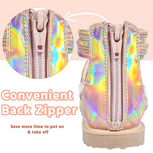 Shoeslocker Girls Gladiator Sandals Summer Flat Open Toe Summer Shoes Strap Ankle Sandals With Back Zipper For Little Kids Big Kids Gold Size 3 #TOP3