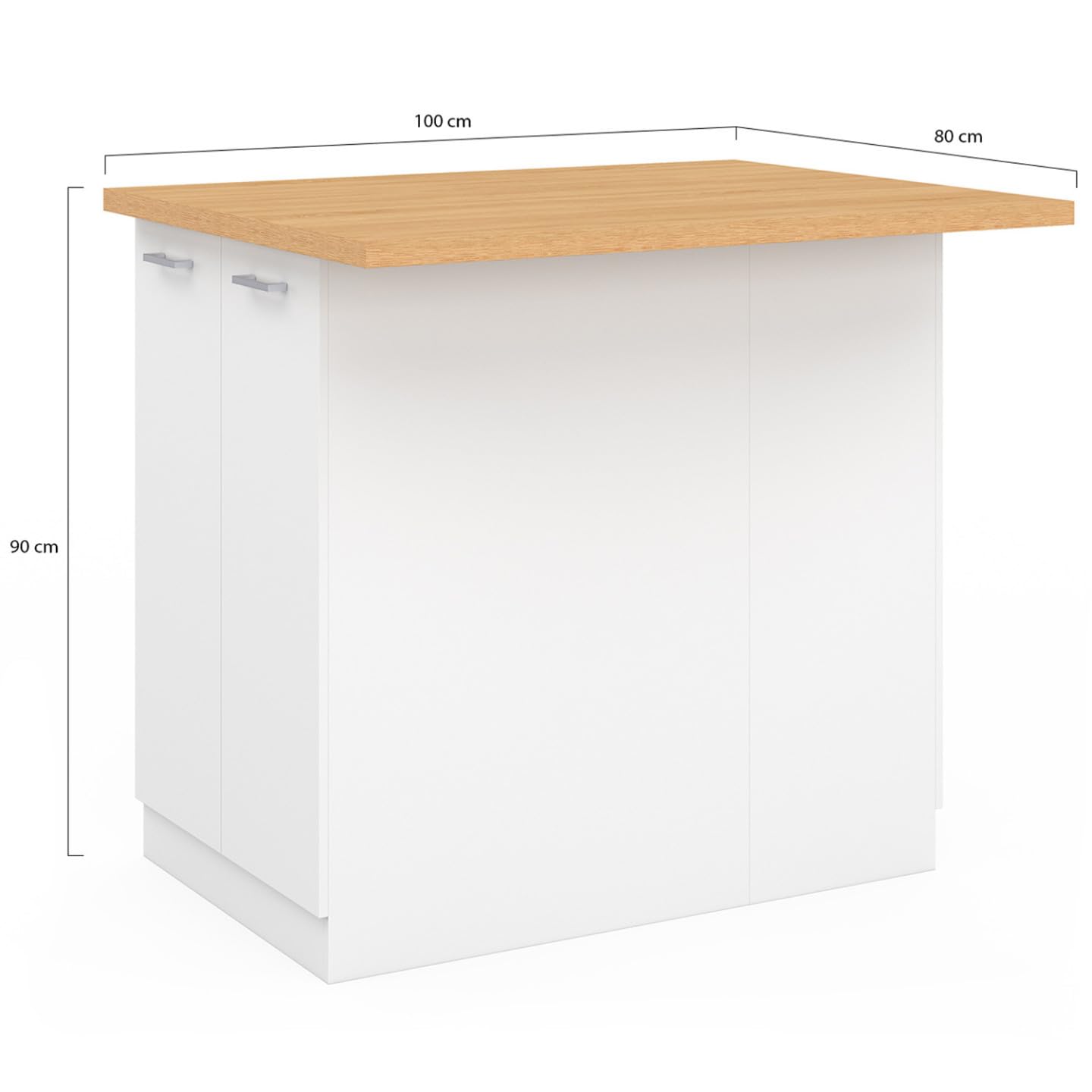 IDMarket - Ilot Central IVO 100 cm Blanc avec Plan de Travail façon hêtre