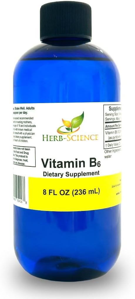 Liquid Vitamin B6 Drops – Pyridoxine Extract Dietary Supplement to Support Brain Function, Immunity, Nervous System, Heart Health, Metabolism – 500% DV, 192 Servings per Bottle – 8 fl. oz