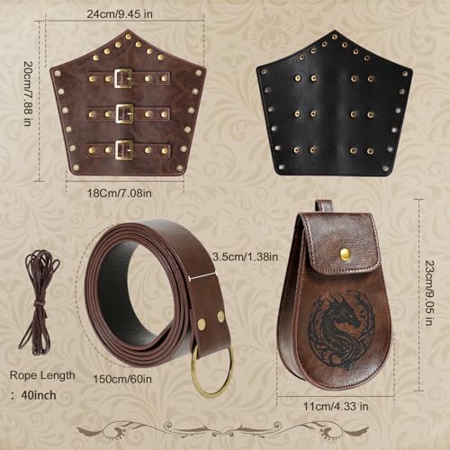 3PCS Renaissance Accessories – Viking Renaissance Belt, Medieval Pouch & Leather Bracers for Halloween4