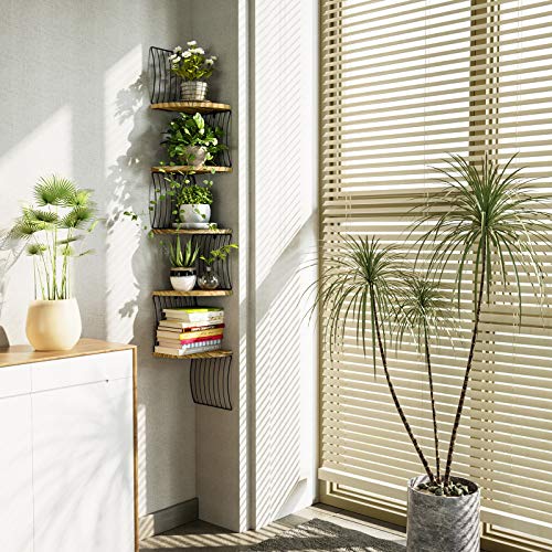 Love-Kankei Corner Shelf Wall Mount Of 5 Tier Rustic Wood Floating Shelves For Bedroom Wall Shelves Living Room Bathroom Kitchen Office And More Carbonized Black #TOP3