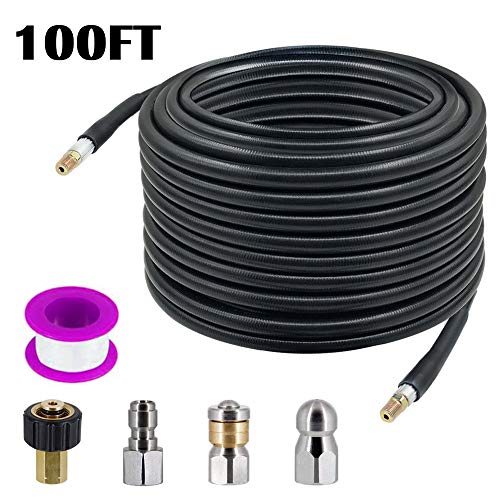 AgiiMan Sewer Jetter Nozzles Kit - 1/4 Inch100ft Drain Cleaning Hose for Pressure
