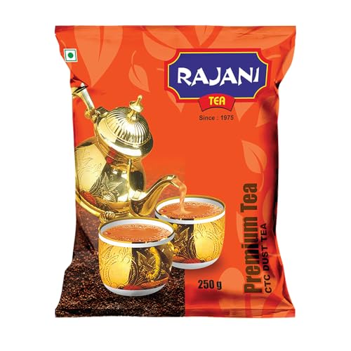 Image of RAJANI Premium Dust Tea Powder (250gm), Organic Kadak Chai Patti From The Fields Of Assam With Strong & Refreshing Aroma, Long Traditional Chai, No Flavors Added, CTC Process Black Tea