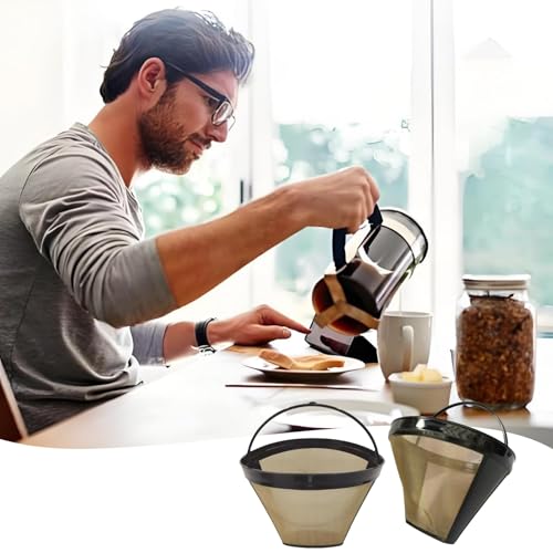 CLKE 2Pcs Gold Cone Coffee Filters for Ninja, Reusable & Washable Mesh Basket, Permanent Replacement Filter for Coffee Lovers - Image 7