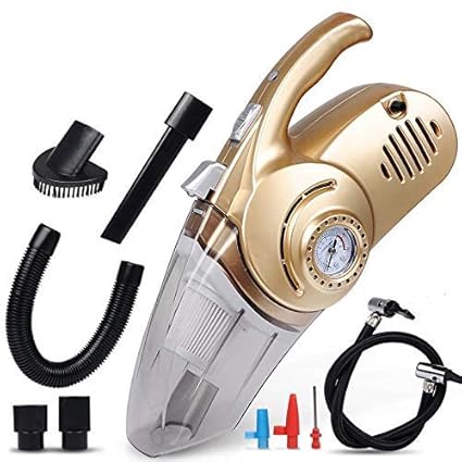 Jumix 4 in 1 Desktop Vacuum Desk Dust Cleaner with Air Compressor with LED Light Also for Hairs, Crumbs, Scraps for Laptop, Piano, Computer, Car and Pet House (Golden)