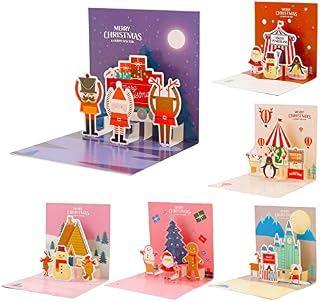 3D Christmas Cards, 6PCS Pop Up Christmas Cards with Envelopes Merry Xmas Season Greetings Cards Merry Christmas Card for Kids, Friends