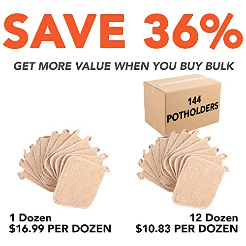 Arkwright Terry Cotton Pot Holders - (Pack Of 12) Restaurants, Kitchen Hot Pad Potholder Set, Heat Resistant Coaster For Cooking And Baking, 7 X 7 In, Tan #TOP1