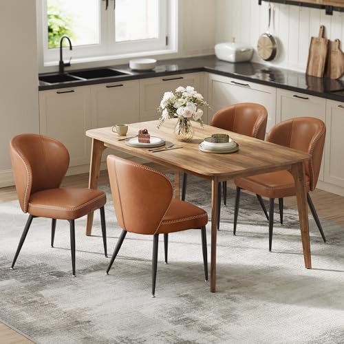 VASAGLE EKHO Collection - Dining Chairs Set of 4, Upholstered Kitchen Chairs, Comfortable Seat, Synthetic Leather with Stitching, Mid-Century Modern, Easy Assembly, Living Room Lounge, Caramel Brown