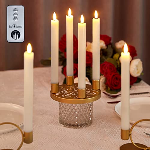 Sunilluma Flameless Taper Candles With Remote Timer 9.5'', Battery Operated Candles Flickering Led Candlesticks, Real Wax 3D Wick, Electric Taper Candles For Wedding Christmas Home Decor, Ivory, 6 Pcs #TOP1
