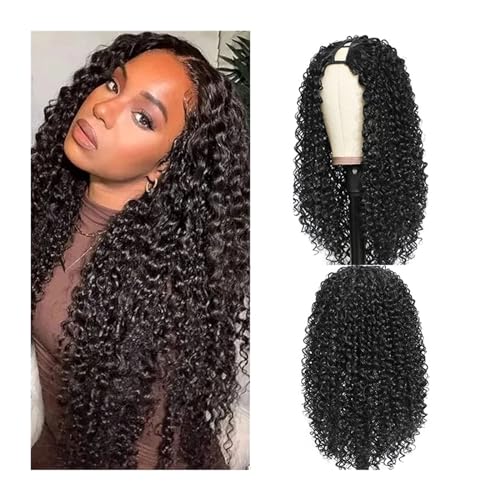 Perruque synthétique bouclée longue raie en V aspect naturel pour femme