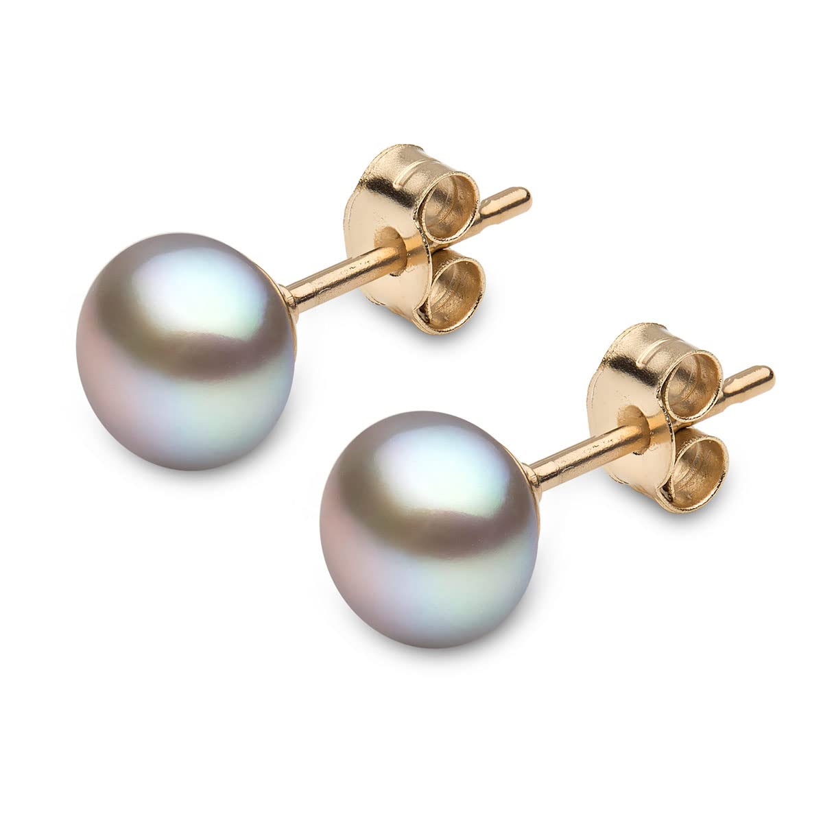 Grey Pearl Earrings | Kimura 9ct Gold Grey Genuine Freshwater Button Pearl Stud Earrings for Women