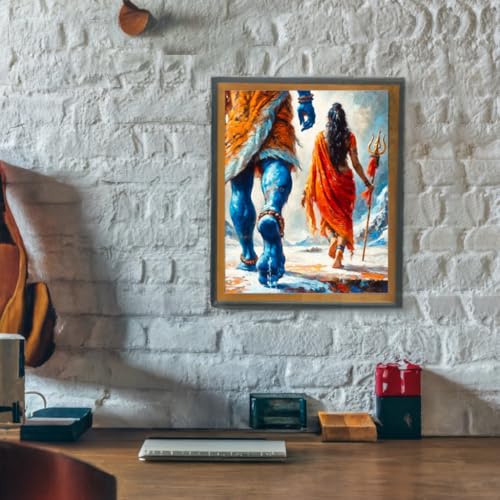 Image of Whattacraft! Paint by Numbers for Adults and Kids | Premium Painting Kit in Gift Packaging| Rolled Canvas | Do-it-Yourself Wall Decor | DIY | Lord Shiva and Goddess Parvati 40x50
