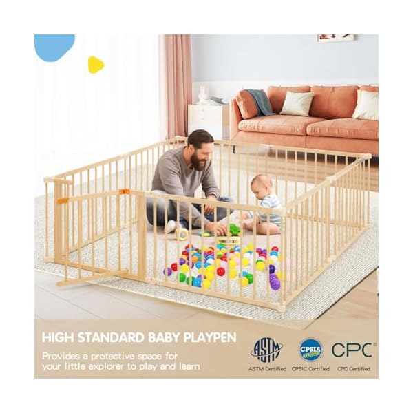 Wooden playpen extra large 7474 foldable baby playpen for babies and toddlers baby play fence baby gate playpen with locking gate changeable expandable baby play yard 8 panel  urban country home decor