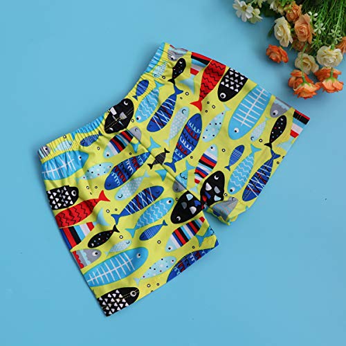 Conjunto de shorts de natação para meninos da Liobo com desenho animado e touca de natação, Amarelo,