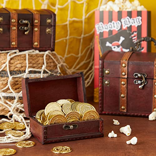 Set Of 3 Small Wooden Treasure Chest Boxes, Decorative Vintage Style Storage Boxes For Jewelry, Crafts, Keepsakes, Pirate-Themed Home And Party Decorations (3 Sizes) #TOP1