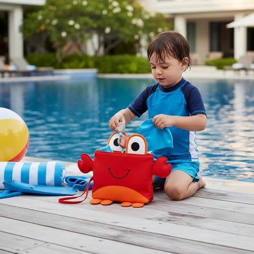 Image of Kids Swimming Bag | Mini Travel for Preschool, Nursery, Beach | Wet & Dry Separation Storage for Boys & Girls Clothes (Crab Shape Red-Orange)