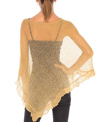 Image of SHU-SHI Women's Sheer Knit Poncho Shrug Lightweight Asymmetrical Ruffle Wrap Dressy Summer Shawl Cover Up Top