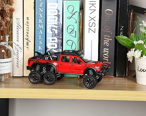 Image of 1:24 Raptor F150 Alloy Metal Diecast Car, Pull Back Toy Car with Openable Doors, Light and Music, Boys Gifts and Toys for Kids (Red)