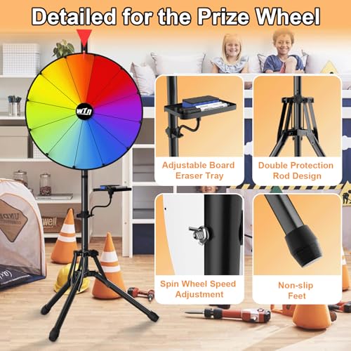 ORWOD 16 Inch Prize Wheel - Spinning Wheel with Folding Tripod, Height Adjustable Wheel Spinner, 12 Color Slots Raffle Wheel with 2 Dry Erase Markers & Eraser for Carnival, Fortune Spinning Game