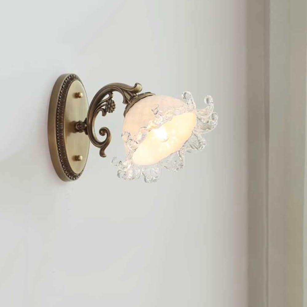 KBUUKYYXouy Flower Wall Sconces for Living Room White Milk Glass Wall Sconce Vintage Gold Antique Industrial Wall Light Fixture Mid Century Modern Wall Mounted Lamp for Bedroom Bathroom Farmhouse