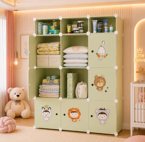 Image of Plastic Wardrobe for Clothes | Plastic Almirah for Kids | 9-Cube Baby Cupboard for Clothes Storage | Portable Collapsible Wardrobe | DIY Kids Almirah for Bedroom - Cute Animal Print