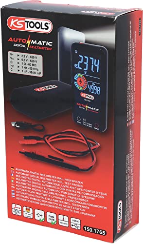 KS Tools 150.1765 Automatik Digital-Multimeter inkl. Prüfspitzen, Rot-schwarz