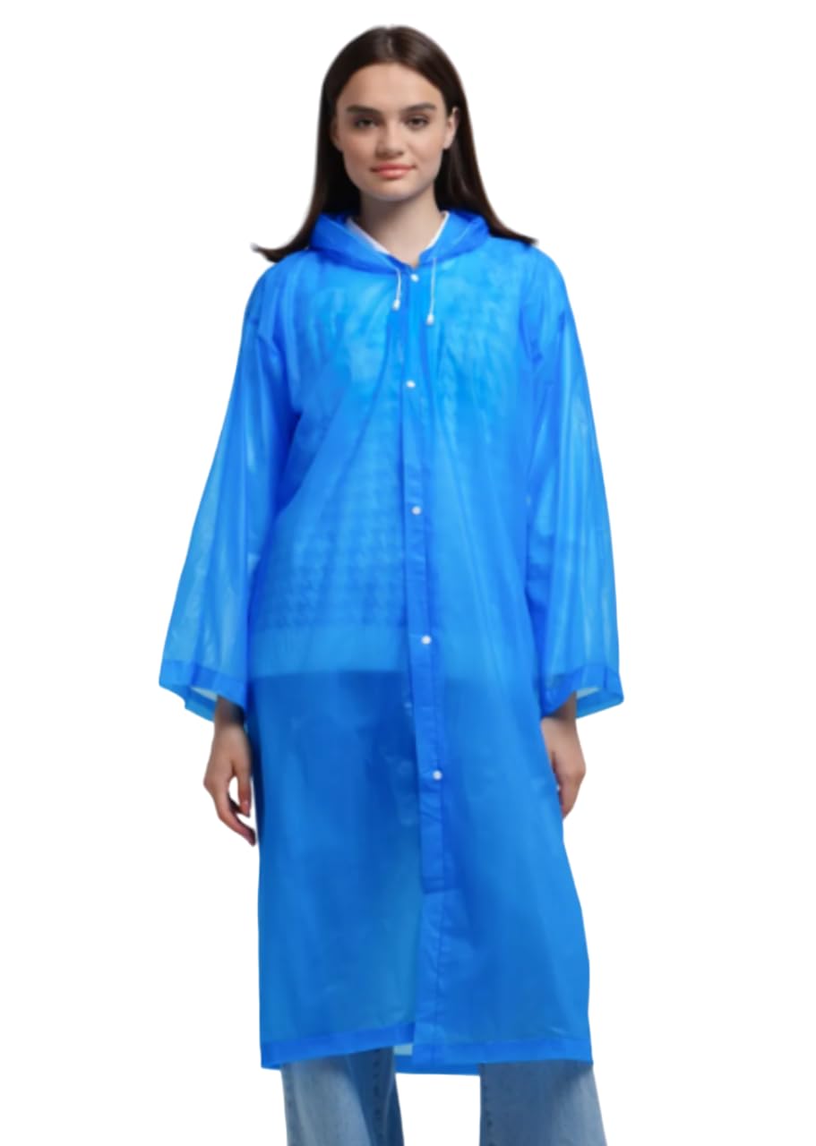 FIRMED STRING RAINCOAT FOR WOMEN TRANSPARENT WATERPROOF REUSEABLE RAINWEAR WITH FUNCTIONAL POCKETS - ADJUSTABLE HOOD AND CARRYING POUCH-image-46