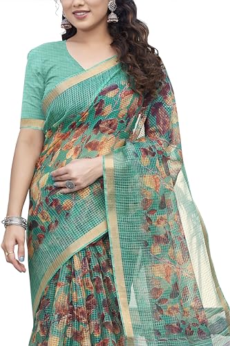 Image of MIRCHI FASHION Kota Doria Cotton Saree with Blouse Piece | Paisley Block Printed Saree for Women | Traditional Ethnic Daily Wear Summer Saree