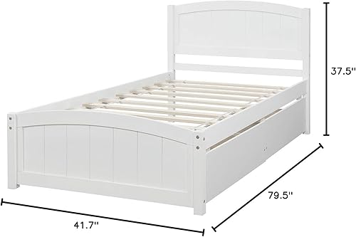 Miniatura 8 de Marco de cama moderno de madera maciza con cajones, plataforma de cama con soporte de listones de madera, no necesita somier, tamaño individual,