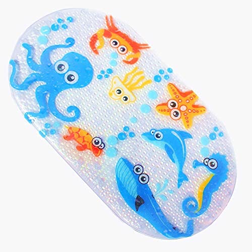 Tapis de douche antidérapant pour enfants avec ventouses pour baignoire en PVC naturel Motif pieuvre Cover