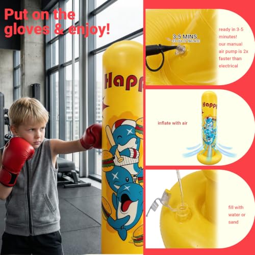 Image of Kid Punching Bag, Inflatable Punching Bag for Kids Age 3-14, Freestanding Boxing Bag for Boys & Girls, Kids Boxing Set for Martial Arts, Karate, Taekwondo