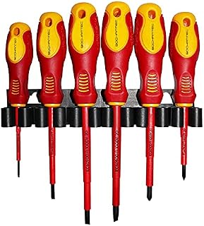 6 Pieces VDE Insulated Screwdriver Set, 1000V with Tip Magnetic, TPR Handle Electrician Soft-Grip Slotted Phillips and Slotted Tools with Safety Tester for Electrician Repair
