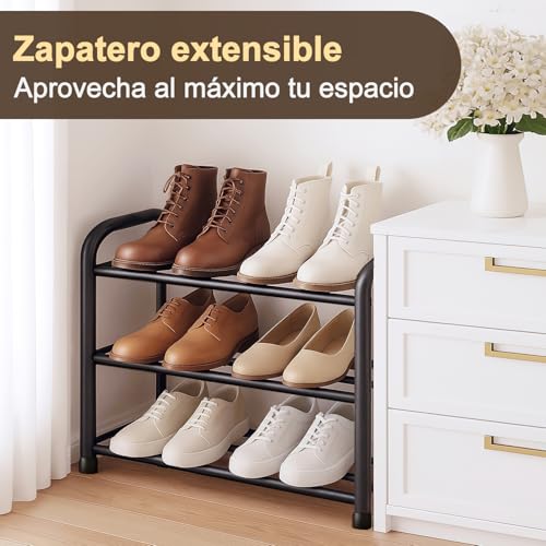 Miniatura 5 de Mikvoyo Zapatero Extensible De 3 Niveles, Metálico Negro, Para Entrada Recibidor, Exterior, Armarios Interior, Pasillo, Dormitorio