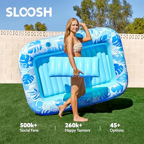 sloosh inflatable tanning pool lounger float 7034 x 4634 pool floats adult with pillow 4 in 1 suntan tub raft floatiesunbathing bed lounge for water blow up kids ball pit party gifts l-blue